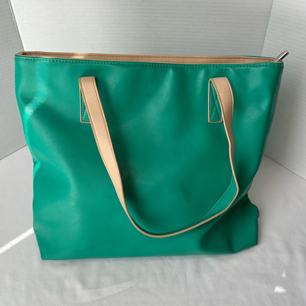 L’Aveu Teal Tote Bag Tan Interior